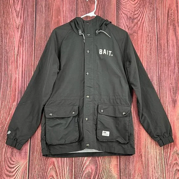 BAIT Superior Quality Goods Rain Jacket Men's Size Small Black Hooded Streetwear